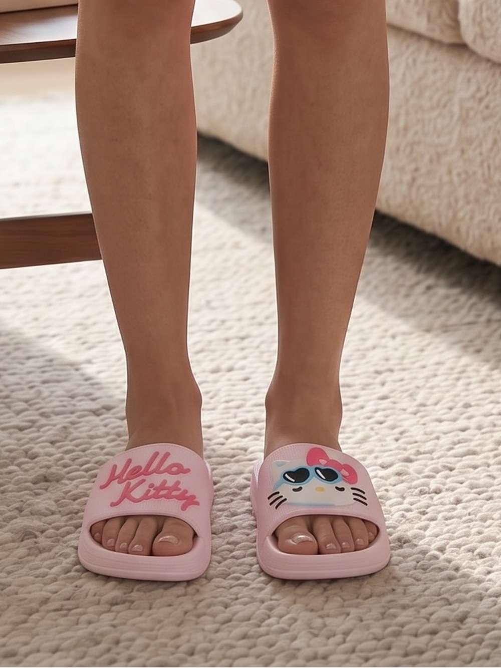 Hello Kitty Light Pink Slide Slippers with Character Print